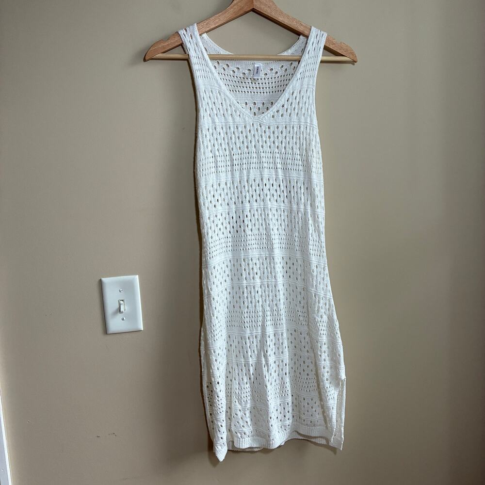 Dokotoo crochet white lace swimsuit coverup dress women's size medium sheer